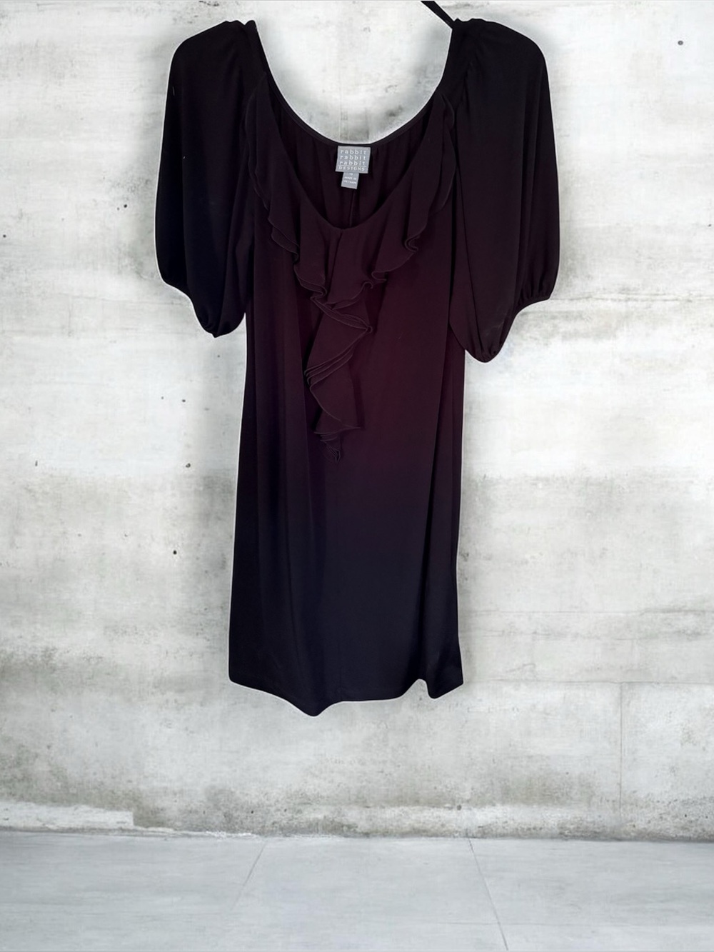Rabbit Rabbit Rabbit Ruffled Scoop Neck Black Dress Sz. 10